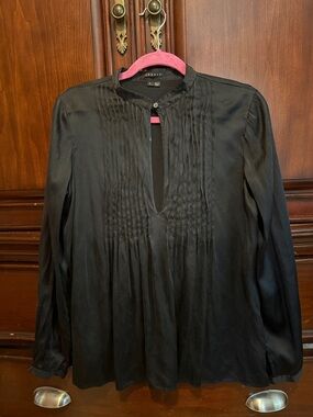 Theory Black Pintuck Silk Blouse